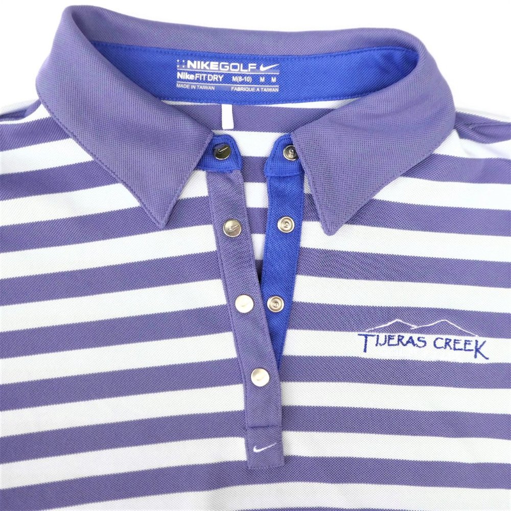 Nike Golf Polo Shirt Fit Dry Stripes White Purple Tieras Creek Golf Club M